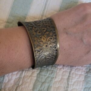Floral Engraved Brass Cuff Bracelet